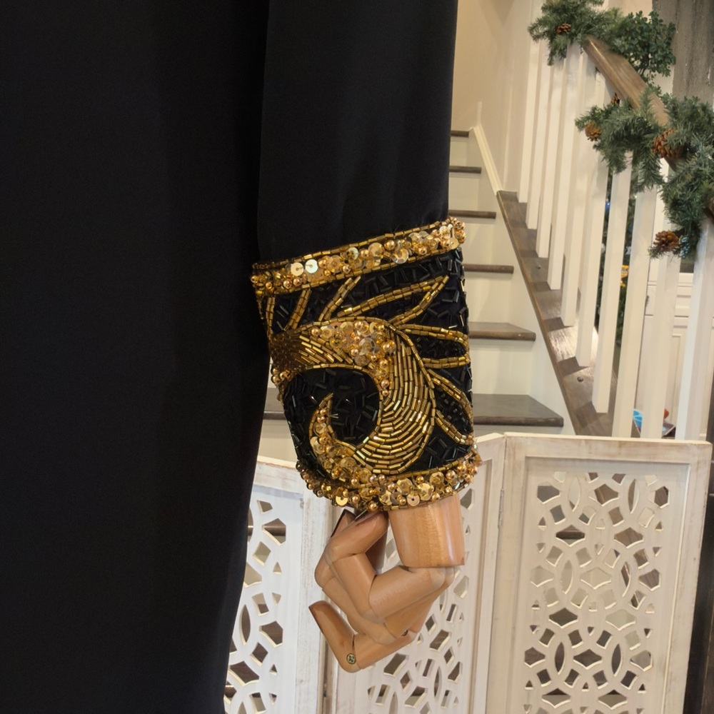 Vintage Bob Mackie Evening Black Dress with Gold Beaded Appliqué | Size 12 - Picture 2 of 11